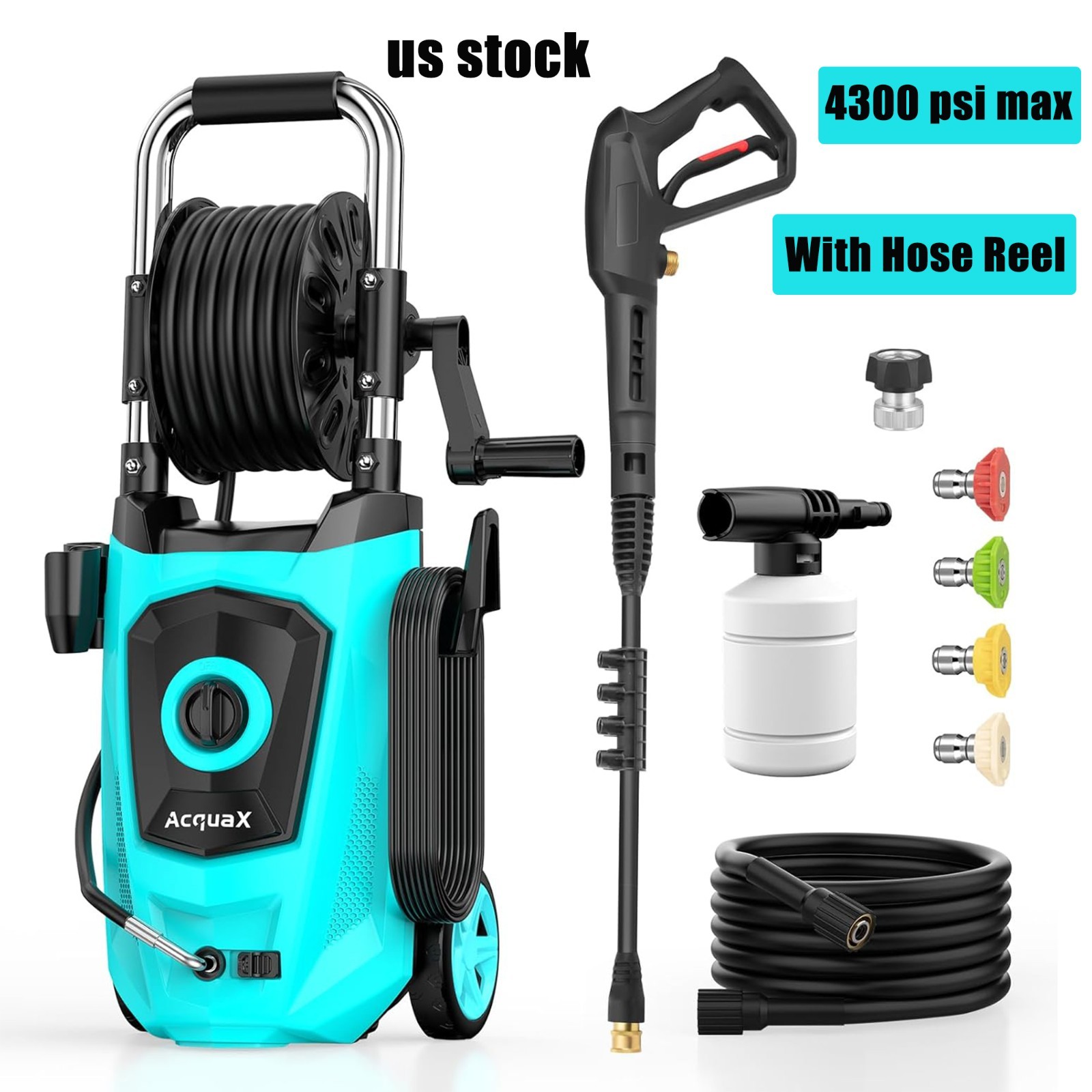 Electric Pressure Washer 4300PSI Max 2.8GPM Power Washer Blue with Hose Reel