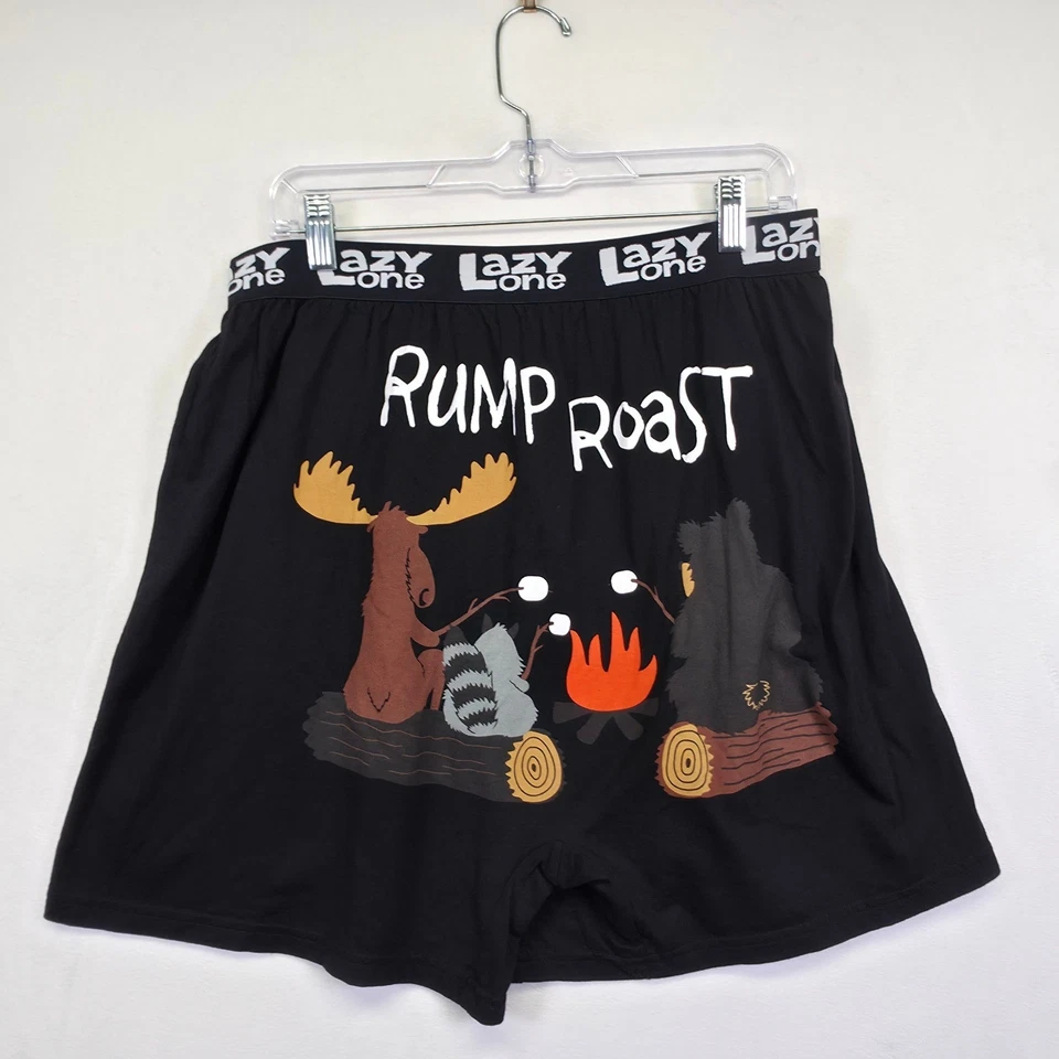 Calzoncillos boxer Lazy One para hombre L negros grupa asada fogata alce mapache oso novedad Foto 3 de 4