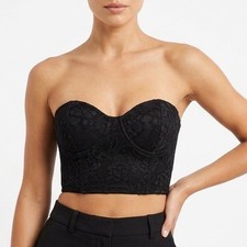 Naked Wardrobe Womens Black Floral Lace Corset Strapless Crop Top NWSP20-T7 M