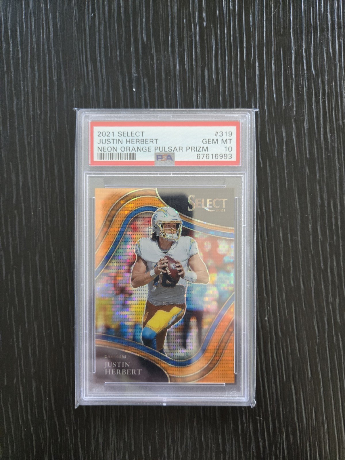 2021 Panini Select Neon Orange Pulsar Prizm 2/7 Justin Herbert #319 PSA 10 Pop 2