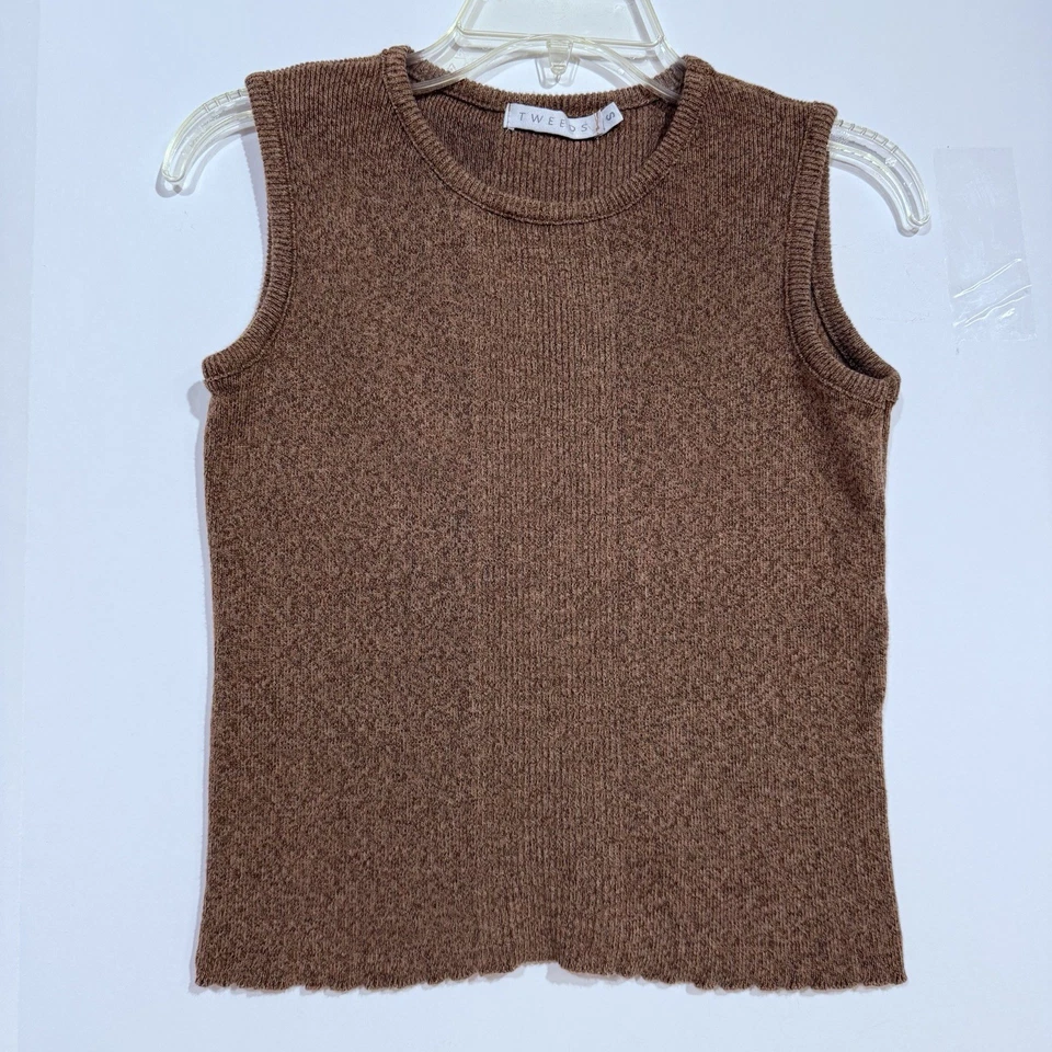 Твид майка маленький без рукавов вязаный коричневый женщин - Изображение 2 из 4