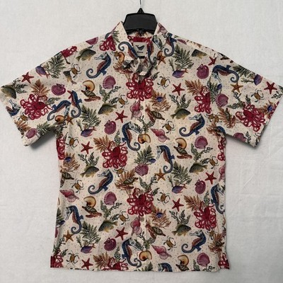 Yiume Shirt Men's MEDIUM Short Sleeve Button Hawaiian Marine Life Shirt Seahorse