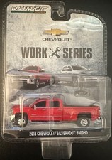 1:64 GREENLIGHT 2018 CHEVROLET SILVERADO 3500HD RED DUALLY DRIVERS WORK SERIES