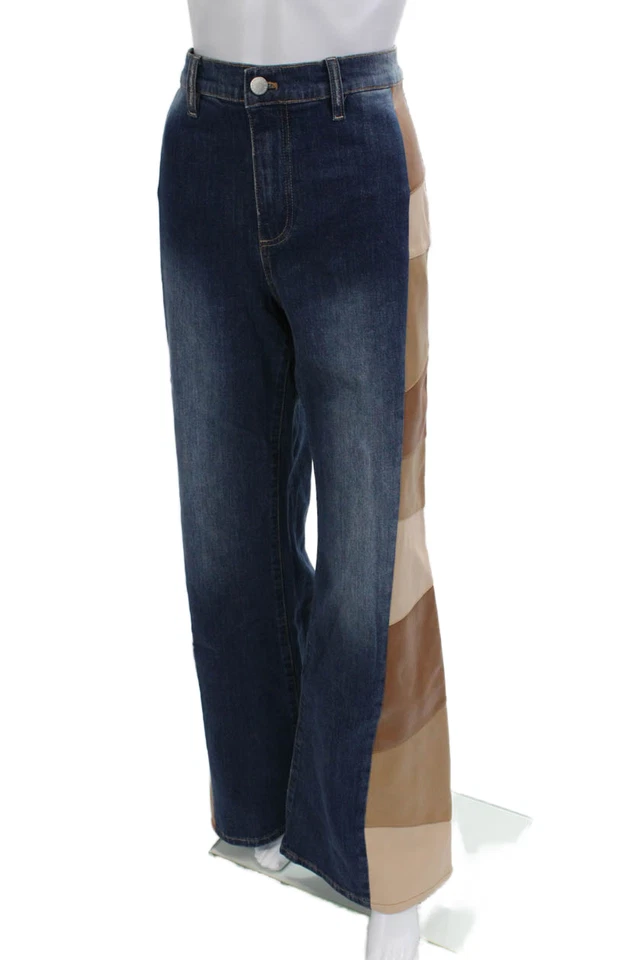 Alice + Olivia Womens Flared Wide-Leg Dark Blue Jeans Size 32 - Image 2 of 4