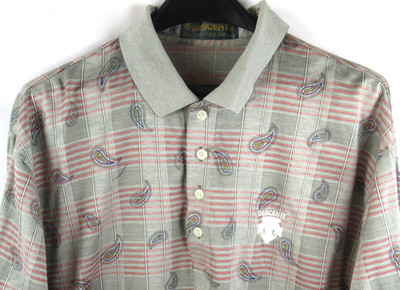 VTG Descente International Collection Polo Shirt Paisley Men's L Green/Gray/Red