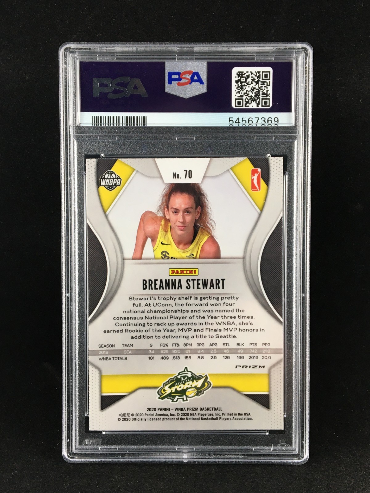 PSA 10 Pop 30 Breanna Stewart 2020 Panini WNBA Prizm SILVER #70 Seattle Storm view 3