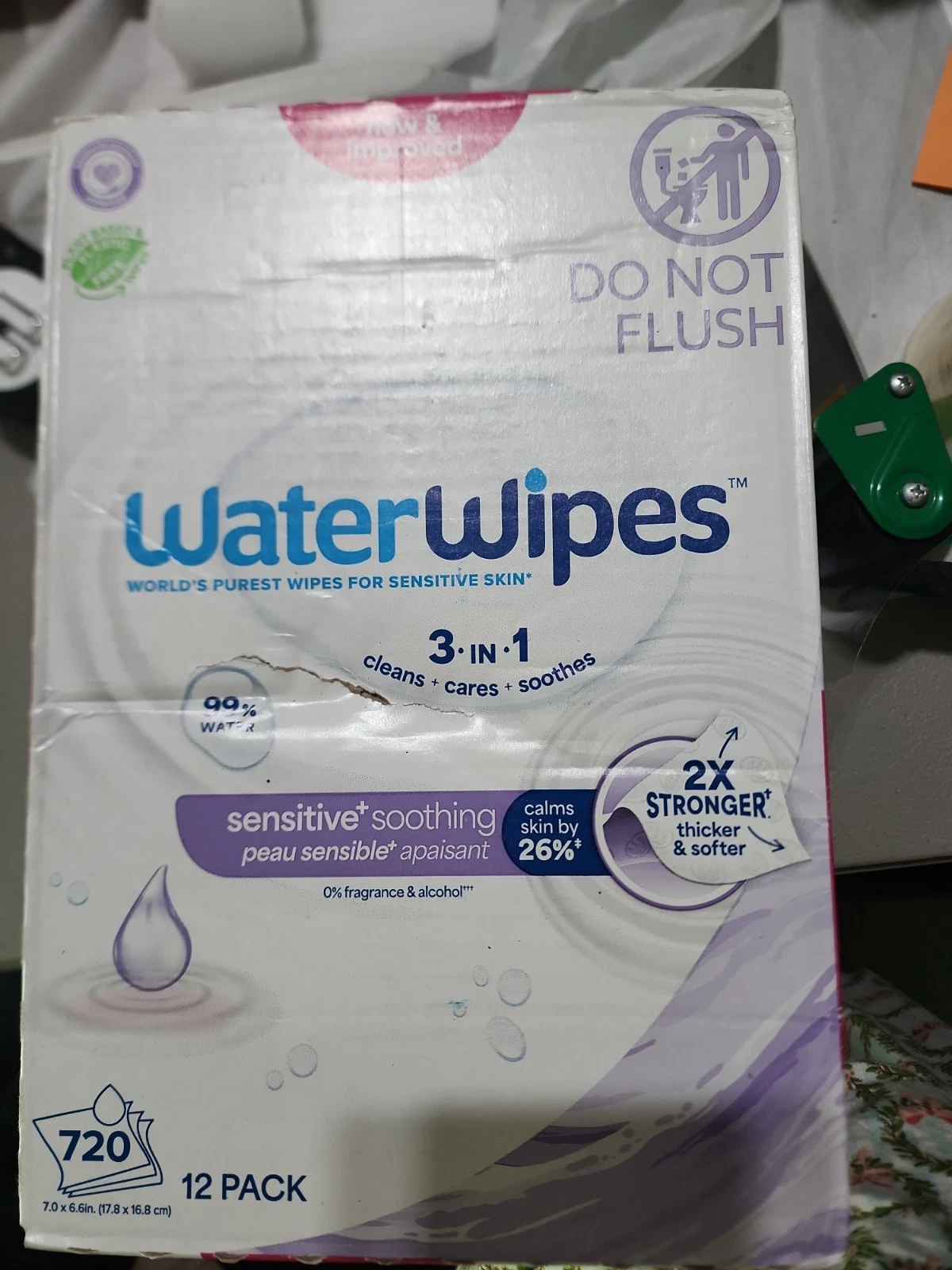 WaterWipes Sensitive Soothing Baby Wipes 12 Pack 720 Total Wipes 99% Water