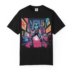 Cyberpunk Warrior T-Shirt – Retro Comic Style Sci-Fi Graphic Tee
