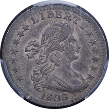 1803 H10C PCGS AU58 Small 8 Draped Bust Half Dime - Type 2 Heraldic Eagle (CA...