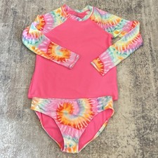 Wonder Nation Girls XXL 18 Pink Tie Dye Long Sleeve Swim Set Bikini Bottoms