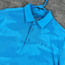 Under Armour Playoff Polo Shirt Mens Large Blue Camo Short Sleeve Golf Heat Gear