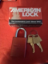  NOS-American Lock-Series 1105 Anodized Aluminum 2 Key Padlock-USA MADE- Red
