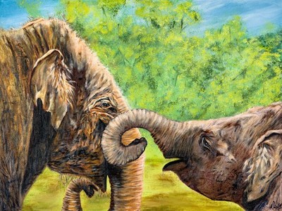 Framed Elephant Painting 24x18 Original Wildlife Wall Art Realism African