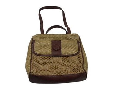 Carlo D'Santi Straw Tote Bag Faux Leather Trim Top Handle Bag 10.5'' X 10.5''