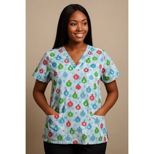 Vintage Cassandra O Uniform Shirt Adult Large Blue Festive Ornament Scrub Top