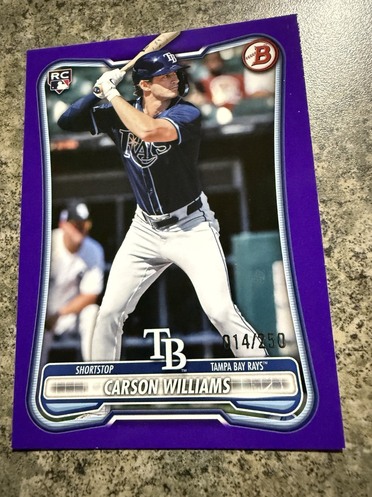2026 Bowman Purple Parallel Carson Williams #39 14/250 Rays