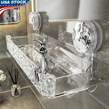 Suction Cup Shower Rack Wall Mount No Drill Storage Caddy Bathroom Kitchen New