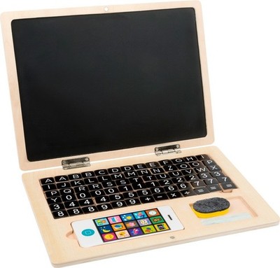 Wooden Toy Laptop for Kids | Magnetic & Chalk Board | Letters Numbers Smartphone