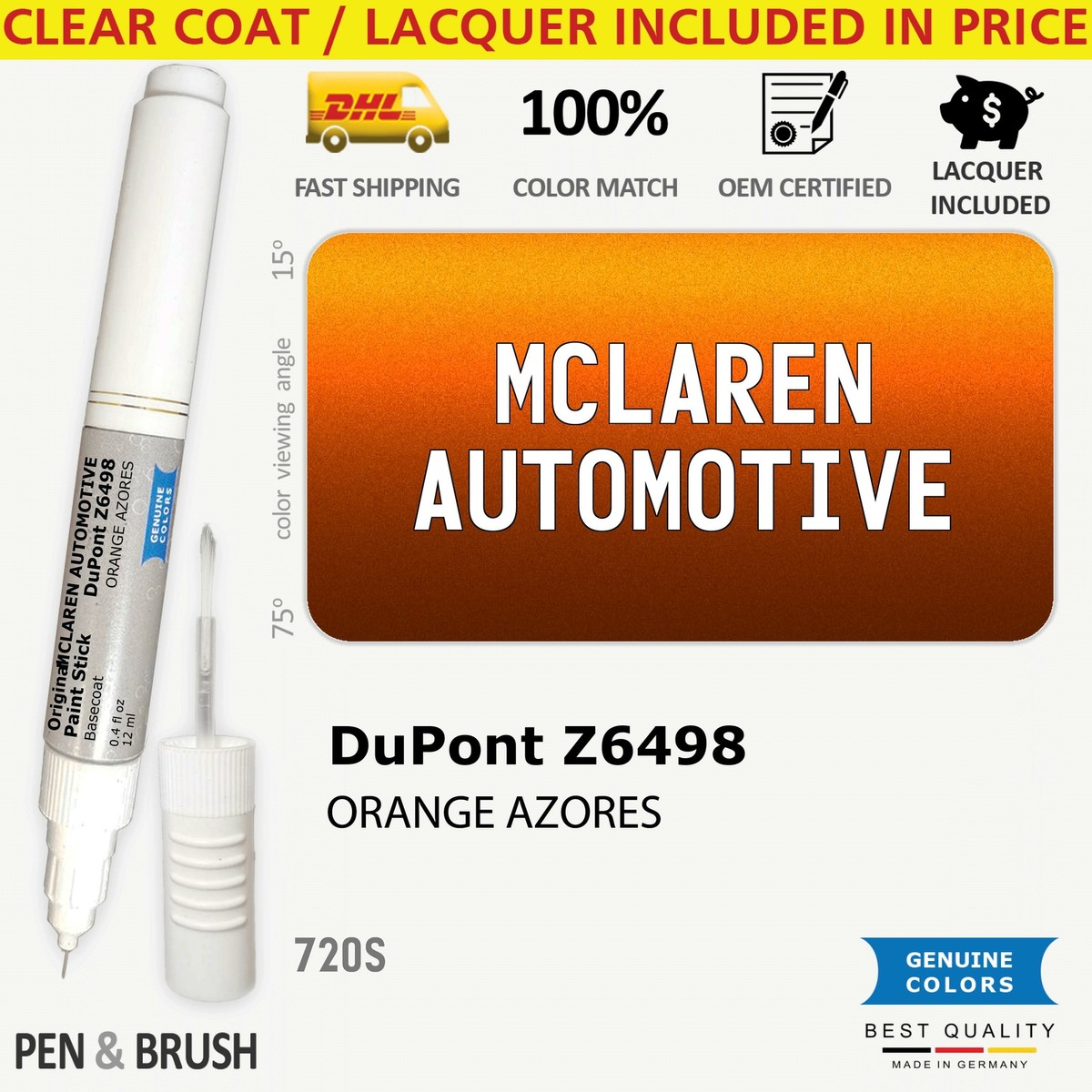 DuPont Z6498 Touch Up Paint for McLaren Automotive Orange 720S