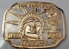 Vintage Statue Of Liberty Belt Buckle Gold Silver Gold Tone 100 Years 1886-1986