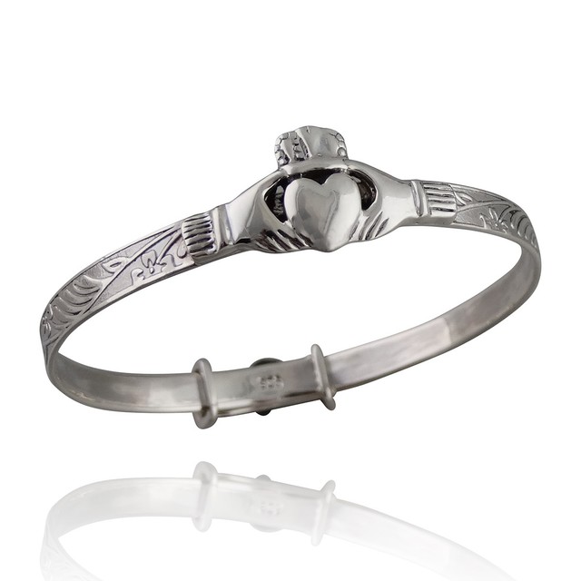 Baby Toddler Irish Claddagh Bangle Bracelet Adjustable 925 Sterling Silver for sale online eBay