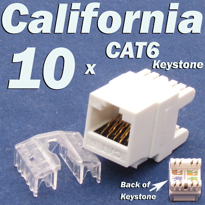 10 Pcs Keystone 8P8C CAT6 RJ45 Network 110 Style Socket Punch Down Jack White 