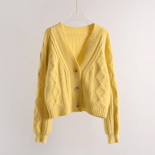 Cardigan donna maglia cavo crop maglione cappotto manica lunga scollo a V maglia giacca - Foto 16 di 31