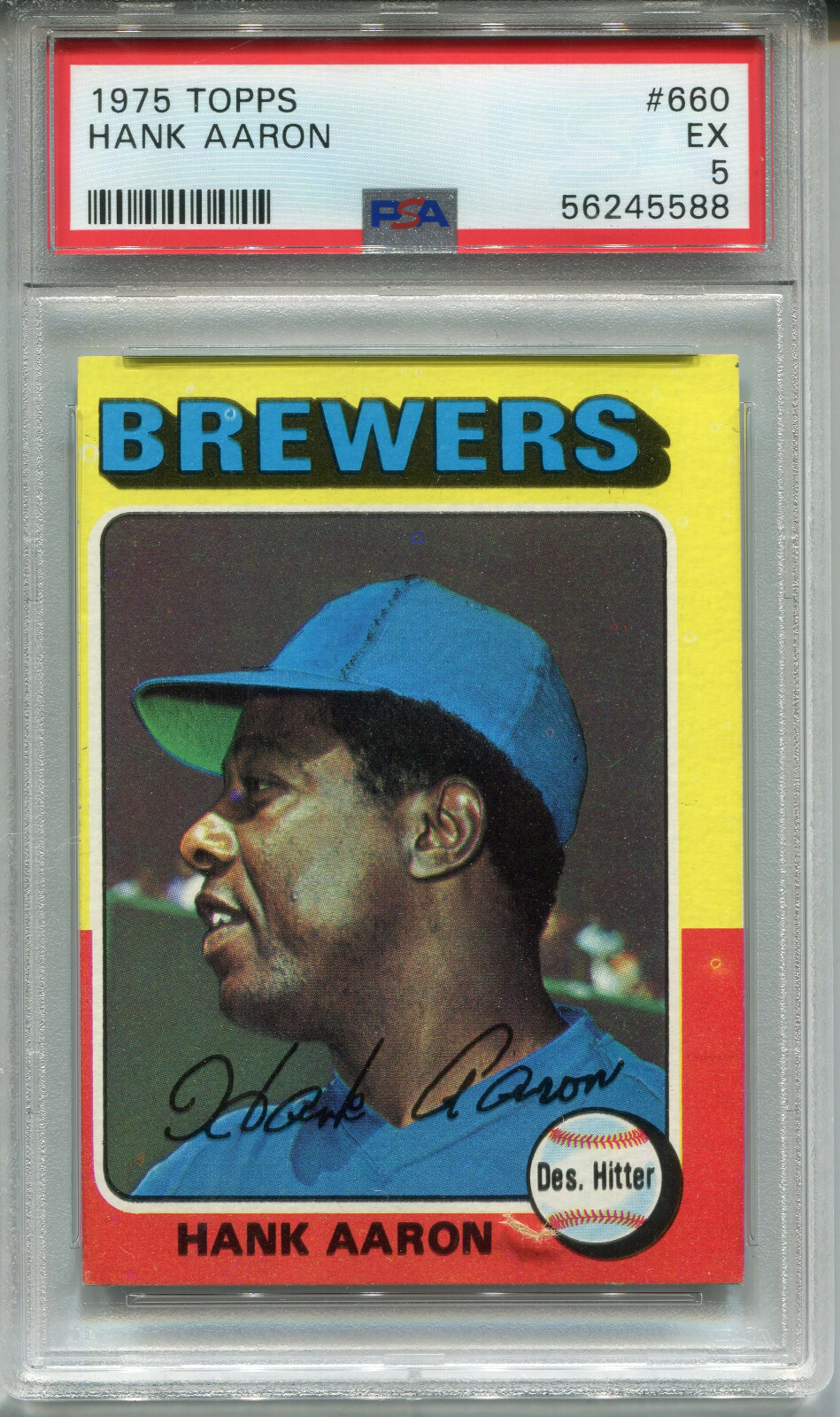 1975 Topps #660 Hank Aaron PSA 5 EX Milwaukee Brewers
