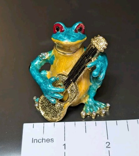 Scatola Gioielli Rana Smaltata Cristallo Borchiata Fatto a Mano Miniatura Chiusura Magnetica Miniatura - Foto 8 di 9