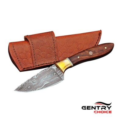 Handmade Damascus Steel Skinner Knife Chef Kitchen Knives Hunting Knife Sheath