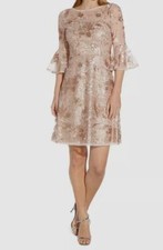 Adrianna Papell Women's Pink Embellished Ruffled-Cuff Dress Size 10