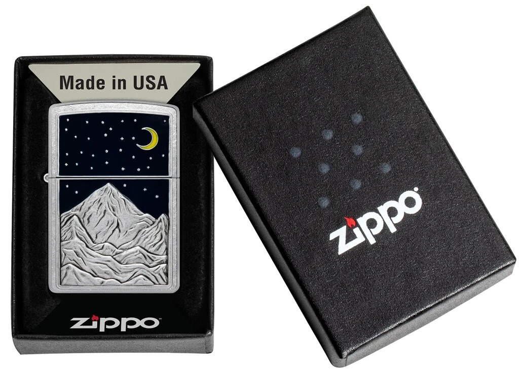 Zippo 48632, Mountain and Crescent Moon Emblem Design, Street Chrome Lighter