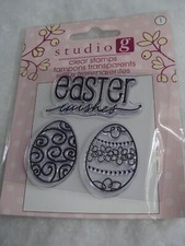 2011 NEW SEALED Studio G Clear Cling 3 Mini Stamps Acrylic Egg Easter Wishes