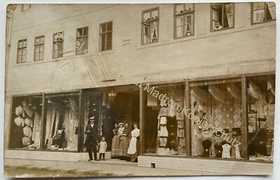 orig. Photo postcard around 1910 Kahla Thuringia shop textile 