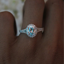 Women Oval Halo 925 Sterling Silver CZ Engagement Ring Wedding Band Gift Box P68