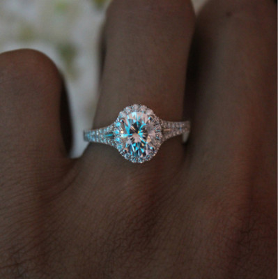 Women Oval Halo 925 Sterling Silver CZ Engagement Ring Wedding Band Gift Box P68