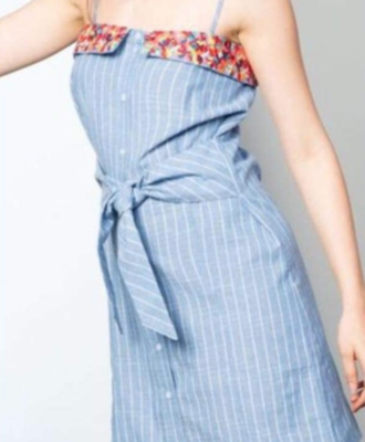 New THML Dress Sleeveless stripe button down dress w tie embroidered size M  | eBay