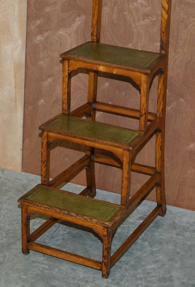 STUNNING ANTIQUE CIRCA 1810 GEORGE III ELM & LEATHER LIBRARY STEPS GEORGIAN HOME - Image 3 of 4