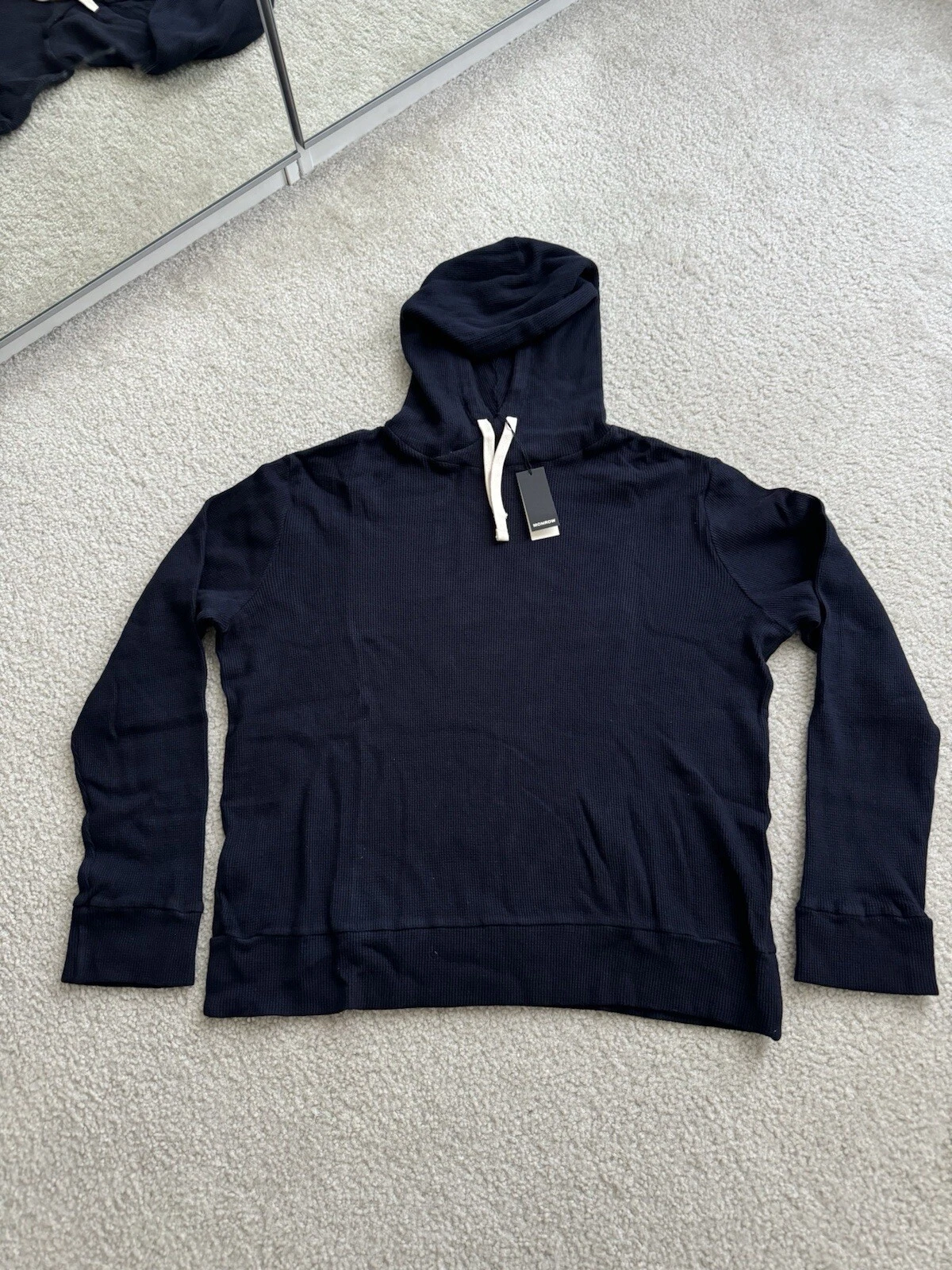 Monrow Men's Cotton Blend Waffle Knit Thermal Hoodie Neptune Navy Size XL Unisex