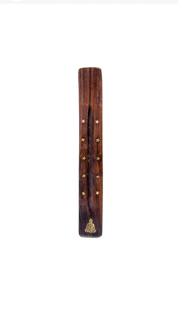 ￼Buddha & Stars Inlay, Wooden Incense/Joss Stick Holder Incense Ash Catcher