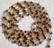 3 Feet Amethyst Hydro Quartz Rondelle Faceted 3-4mm Beads Rosary Chain Gold Wire