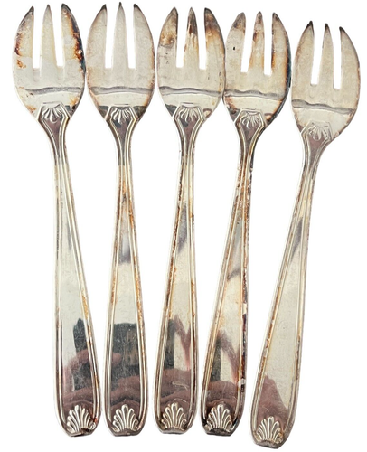 Französische Silber Fisch Gabel 6,5" Made In France Vintage 60er Jahre (5er Set) - Bild 2 von 9