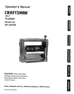 #ad Craftsman 351.233780 Planer Owners Instruction Manual $20.24