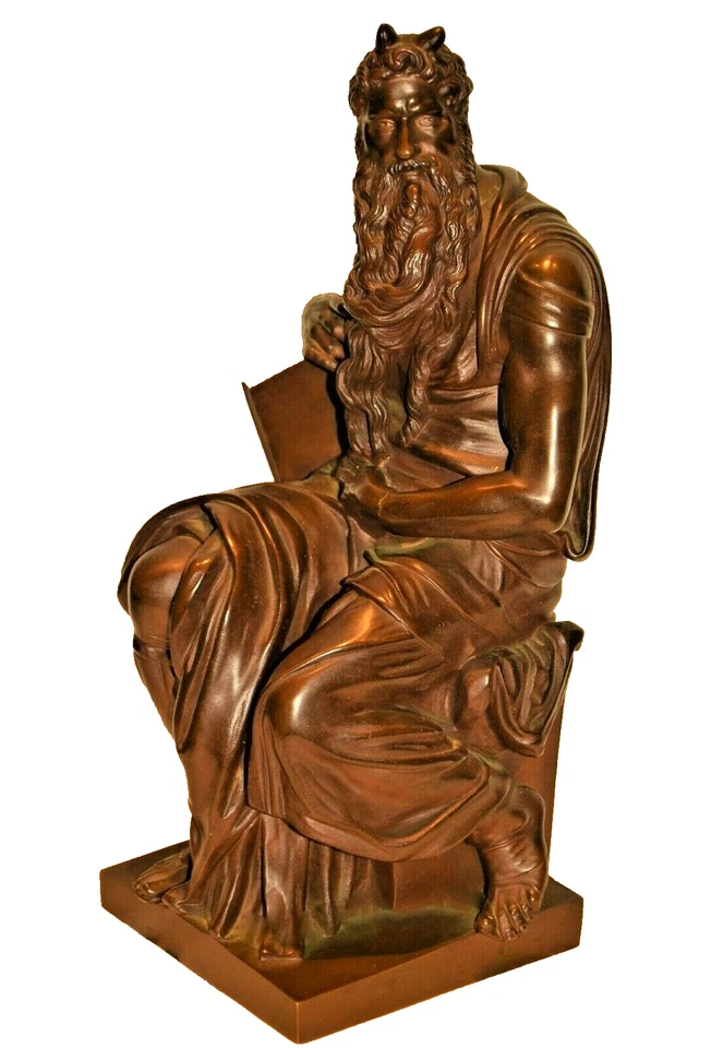 MICHELANGELO Antique Original 18thC Bronze Statue Moses Commandments Sculpture - Image 3 of 4