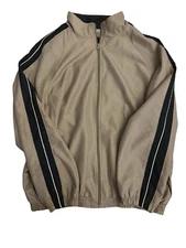 mens vintage WEATHERPROOF Lightweight Jacket~Large~Zip~Tan w/Navy Stripes