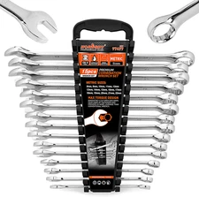 15-Piece Metric Wrench Sets, V Notch Premium Combination Wrench Set Metric 8-22M