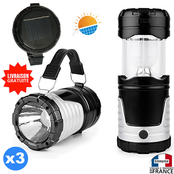 Lampe de camping solaire rechargeable lanterne 2 en 1 extérieur lot de 3 éclairages