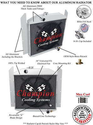 3 Row Eagle Champion Radiator W/ 16'' Fan for 1949 50 51 1952 Studebaker Pickup