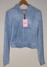 NEW NWT JUICY COUTURE OG Big Bling Velour Hoodie Frosted Light Blue Size S