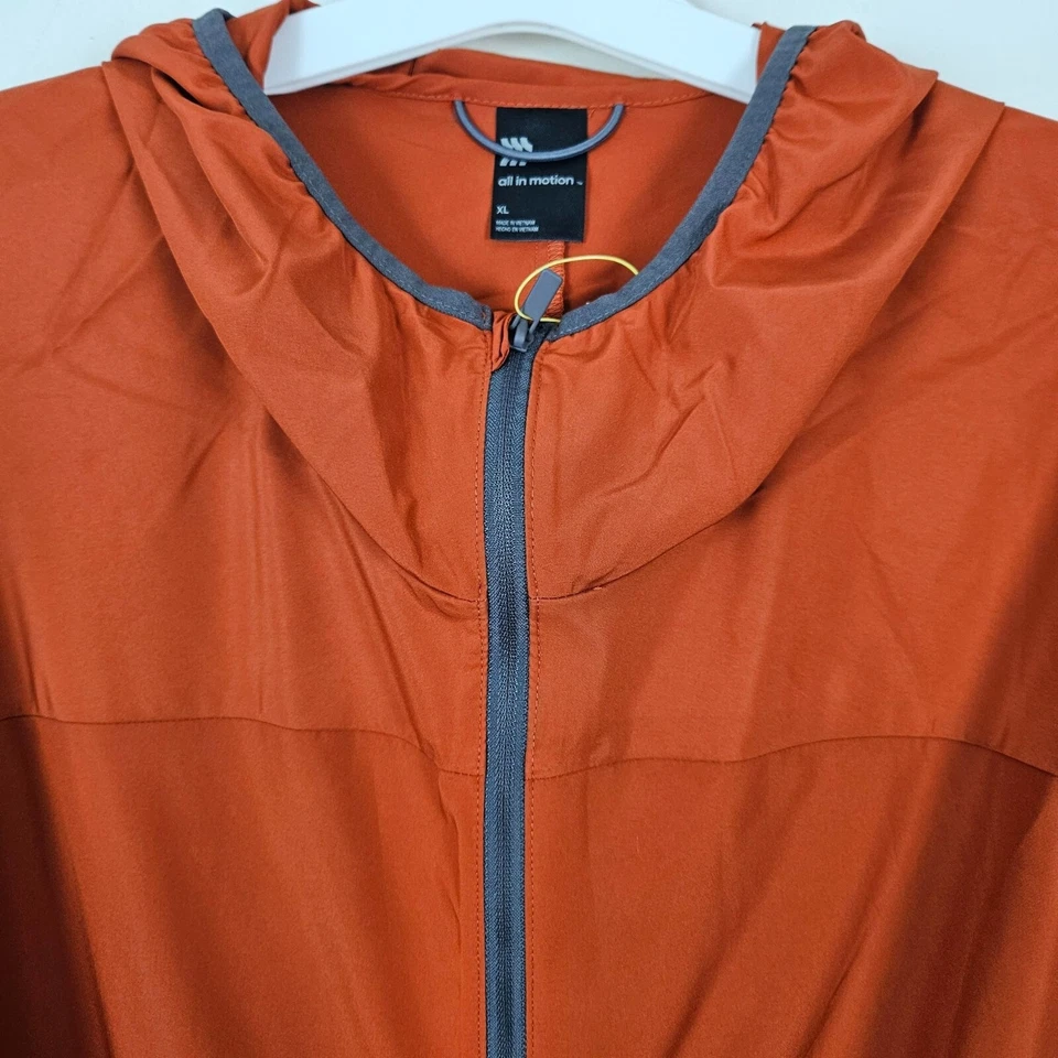 All In Motion Men Jacket Size XL Lightweight Water Repellent Rust/Orange Hooded - Image 3 of 4